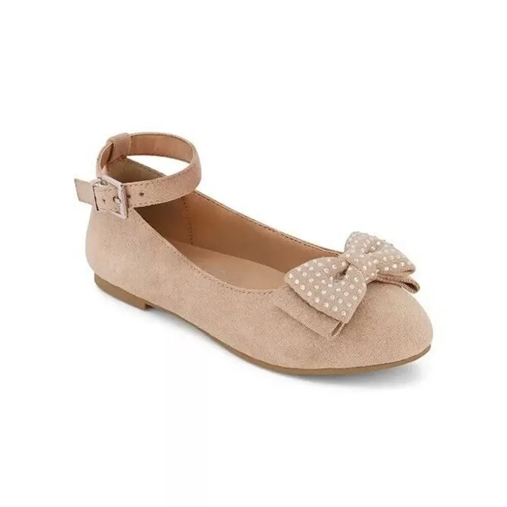 JESSICA SIMPSON Girls Amy Bow Ballet Flats Beige Pink Shimmer 11 Rhinestone